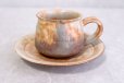 Photo2: Hagi ware Japanese pottery mug coffee cup asabeni kaku & saucer 210ml set of 2 (2)