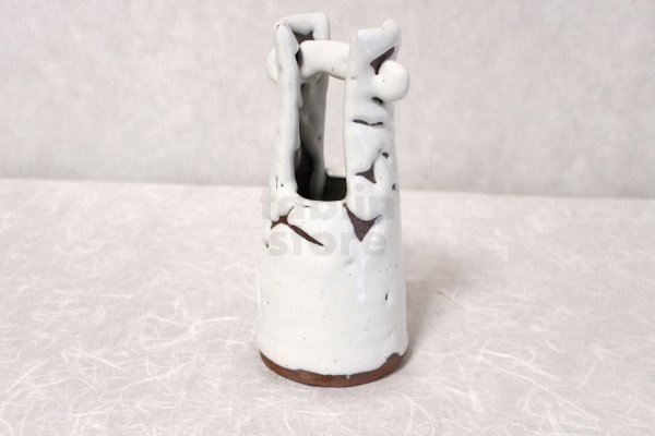Photo1: Hagi yaki ware Japanese vase white glaze teoke Seigan H 22cm