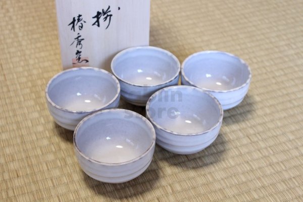 Photo2: Hagi ware Japanese pottery yunomi tea cups asagiri white glaze 230ml set of 5