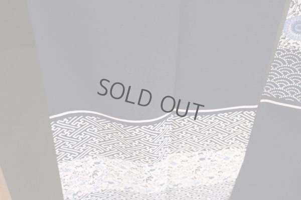 Photo5: Noren Japanese door curtain daichi bassen hana flower komon cotton 85 x 150cm