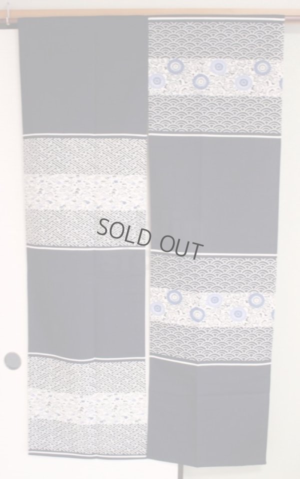 Photo1: Noren Japanese door curtain daichi bassen hana flower komon cotton 85 x 150cm