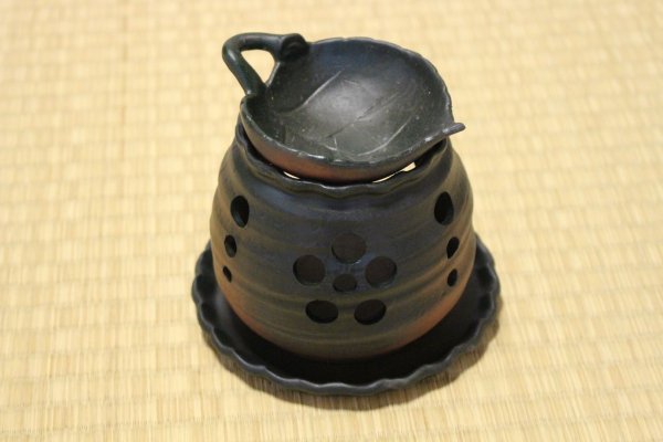 Photo2: Tokoname YT Japanese green tea aroma Incense Burner yutori kama hen H11.5cm