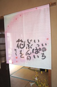 Noren Japanese curtain Mitsuo Aida IH Inochi pink 85cm x 90cm