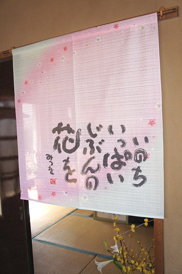 Photo1: Noren Japanese curtain Mitsuo Aida IH Inochi pink 85cm x 90cm