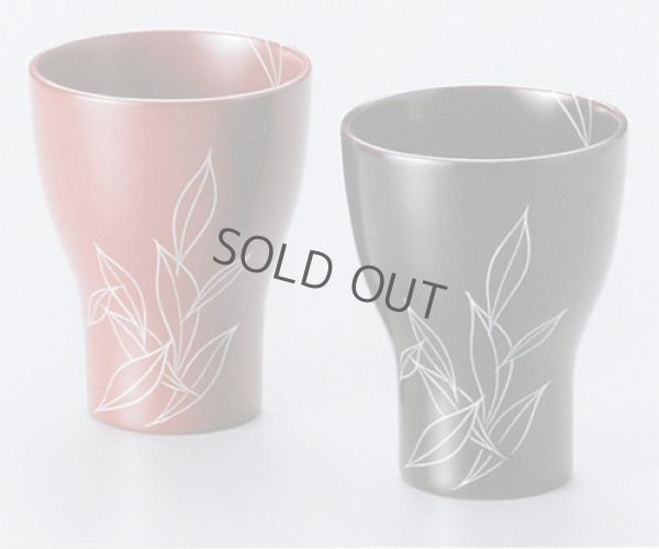 Photo7: Japanese Echizen Urushi lacquer leaf tumbler red and black H104mm set of 2