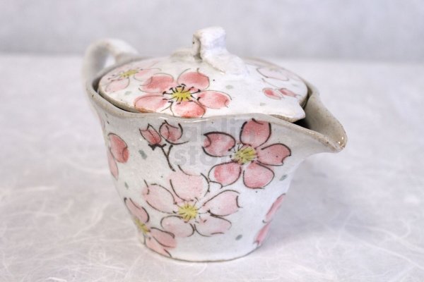 Photo1: Seto pottery Kobiki Sakura kobiki Japanese tea pot made by Afuku Kiln 250ml