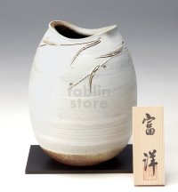 Shigaraki Japanese pottery Vase tsuchi shirohake-sasabori H 21cm