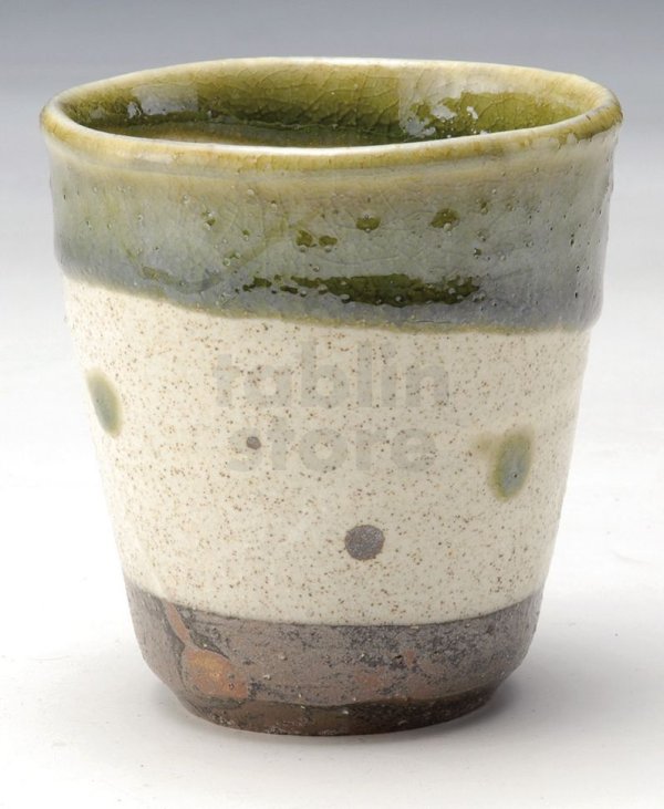 Photo1: Shigaraki Japanese pottery sake cup tumbler tsuchi wakakusa 300ml