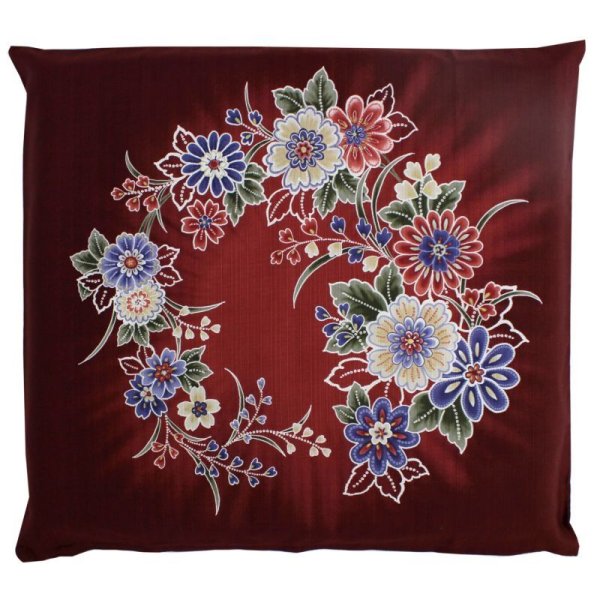 Photo1: Japanese floor pillow cushion cover zabuton cotton flower tsujigahana 55 x 59cm