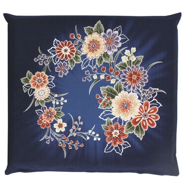 Photo3: Japanese floor pillow cushion cover zabuton cotton flower tsujigahana 55 x 59cm