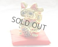 Japanese Lucky Cat YT Tokoname ware Porcelain Maneki Neko Gold r cushion H18cm