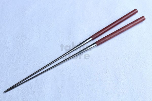 Photo1: Moribashi Chopsticks Honyaki stainless steel Japanese Sushi Chef's Garnishing  7 In (180mm) Purpleheart (Peltogyne spp)　