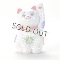 Japanese Lucky Cat Kutani Porcelain Maneki Neko ino white mori hidari H 9.7cm