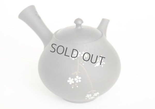 Photo3: Tokoname Japanese tea pot kyusu YT black butterfly sakura Seiho 180ml