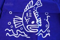 Noren Japanese curtain fish sushi blue cotton 170cm x 28cm