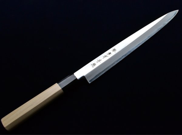 Photo10: SAKAI TAKAYUKI Japanese knife Aonikou Kyoumen Mirror Finish Yasuki Sashimi
