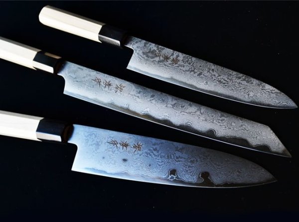 Photo1: SAKAI TAKAYUKI Japanese knife Silver-3 steel is thrust into 33 Damascus Ginsan Gyuto, Petty, Slicer, Santoku