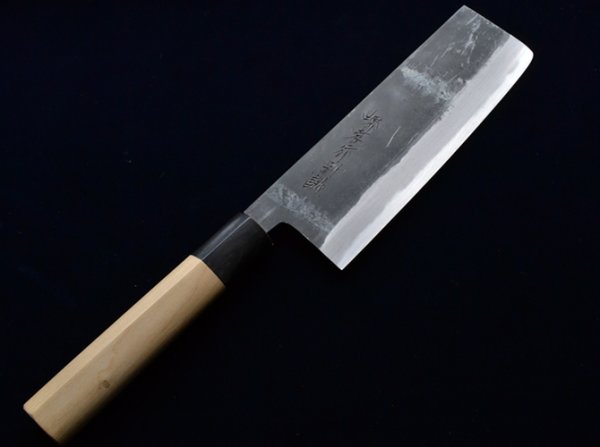 Photo1: Sakai takayuki Japanese knife Tokujou Yasuki white-2 steel Kurouchi Nakiri vegetable 180mm