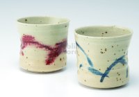 Shigaraki wabe Japanese pottery sake cup tumbler blue wine-red 280ml set of 2