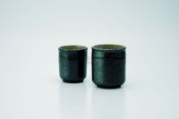 Shigaraki wabe Japanese pottery tea cups sumi-black yunomi set of 2