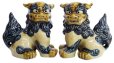 Photo1: shiisa lion-shaped roof ornament of Okinawa pottery navyblue-white H12.5cm set of 2　 (1)