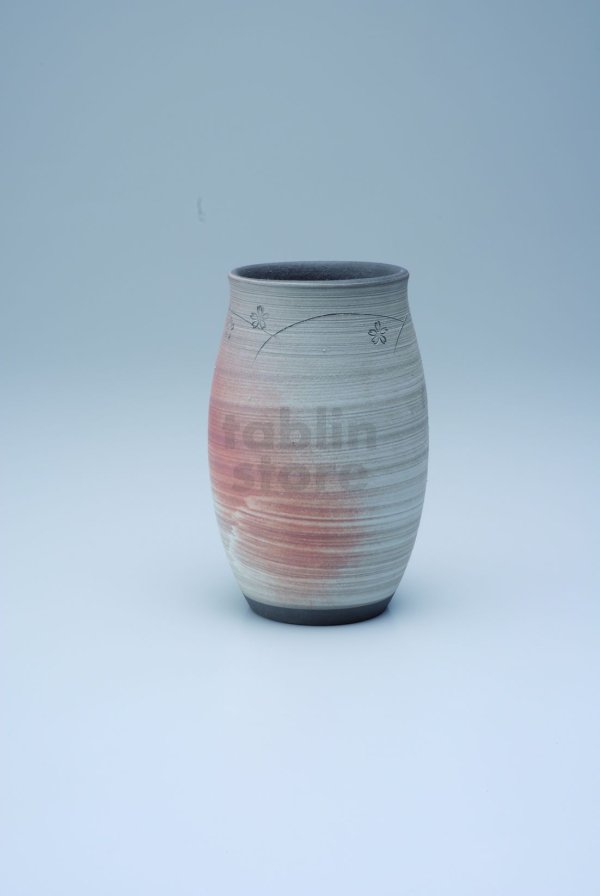 Photo1: Shigaraki wabe Japanese pottery Vase sakura cherry hakeme H 19.5cm