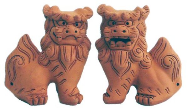 Photo1: shiisa lion-shaped roof ornament of Okinawa unglazed H 6.5cm set of 2　