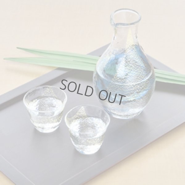 Photo1: Japanese crystal Glass sake bottle cups kinpaku tokkuri w/wooden box