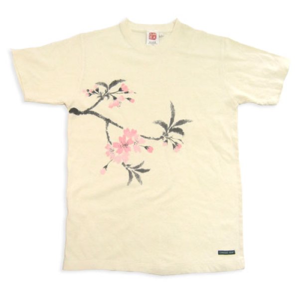 Photo1: Natural and Hand dyes Mitsuru unisexed T-shirt made in Japan cherry hand painted