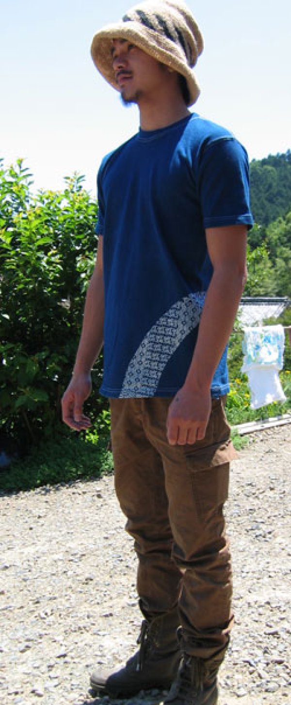 Photo1: Natural and Hand dyes Mitsuru unisexed T-shirt made in Japan komon indigo