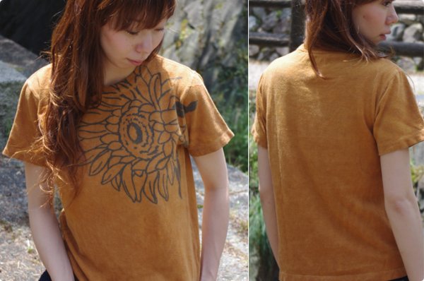 Photo1: Natural and Hand dyes Mitsuru unisexed T-shirt made in Japan sunflower