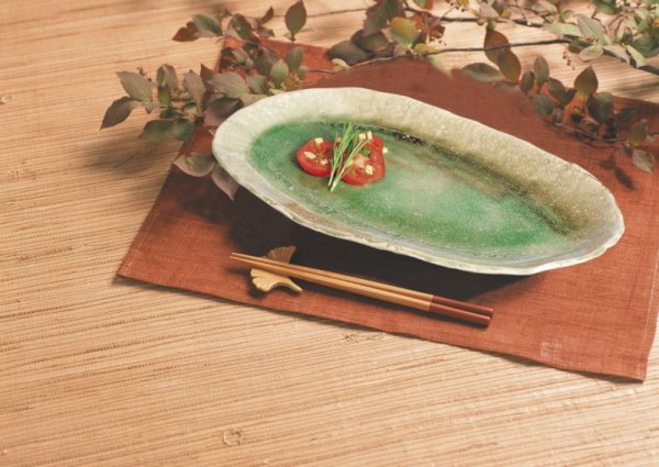 Photo2: Shigaraki pottery Japanese Serving plate harukusa washoku green 41cm