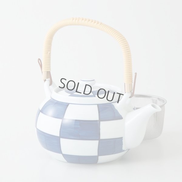 Photo1: Arita Porcelain sd Dobin Japanese tea pot ichimatsu blue 1200ml 