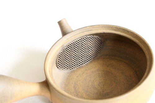 Other Images1: Tokoname Japanese tea pot Gyokko pottery tea strainer flat shape yakishime 210ml