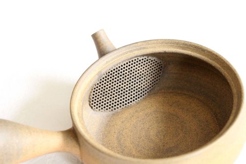 Other Images1: Tokoname Japanese tea pot Gyokko pottery tea strainer flat shape yakishime 240ml