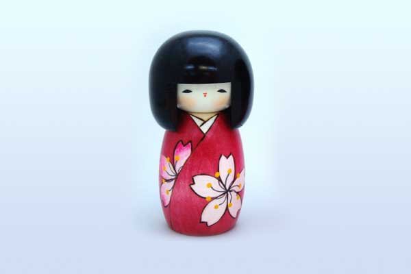 Photo1: okeshi Japanese wooden doll usaburo creative Sakura Cherry girl H13 cm