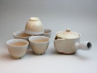 Hagi yaki ware Japanese tea pot cups set Himec with stainless tea strainer 340ml