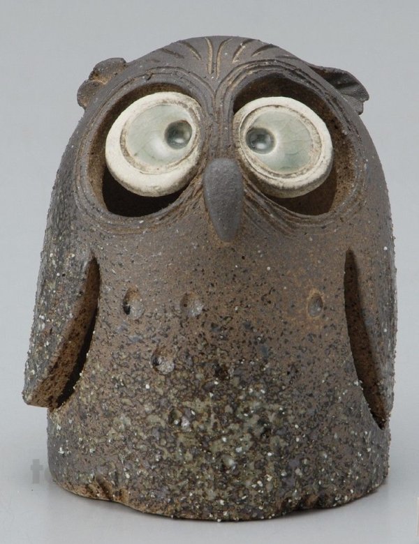 Photo2: Shigaraki pottery Japanese doll lucky owl hai gray H120mm