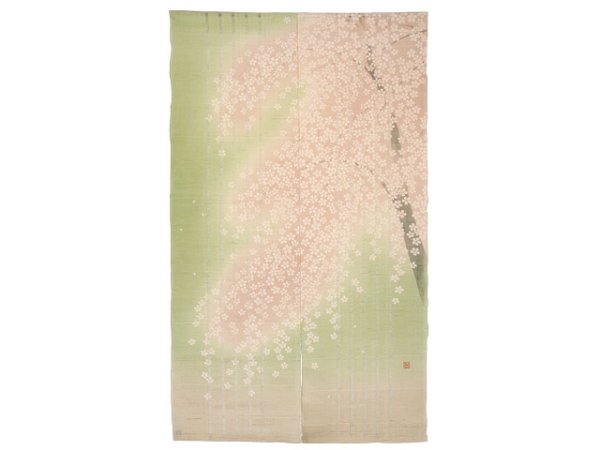 Photo4: Noren Japanese Doorway Curtain waza kyoto saki sakura cherry linen 88 x 150 cm