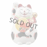 Japanese Lucky Cat Kutani porcelain Maneki neko uchiwa Mt.fuji H10.5cm