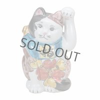 Japanese Lucky Cat Kutani Porcelain Maneki Neko iroe Takeshi Sato roku H19.5cm