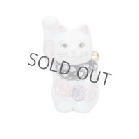 Japanese Lucky Cat Kutani porcelain flower murasaki H10cm