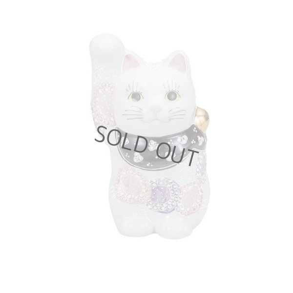 Photo1: Japanese Lucky Cat Kutani porcelain flower murasaki H10cm