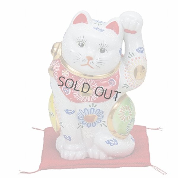 Photo1: Japanese Lucky Cat Kutani Porcelain Maneki Neko rokugo white mori H19.5cm