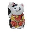 Photo1: Maneki Neko Japanese Lucky Cat Kutani Porcelain flower iroe H11.5cm (1)