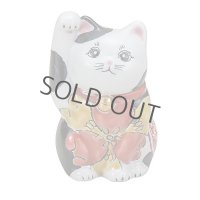 Maneki Neko Japanese Lucky Cat Kutani Porcelain flower iroe H11.5cm