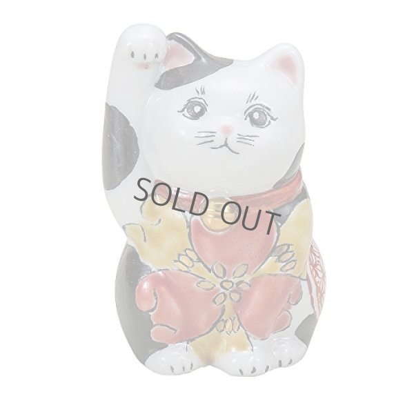 Photo1: Maneki Neko Japanese Lucky Cat Kutani Porcelain flower iroe H11.5cm