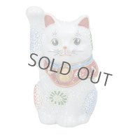 Japanese Lucky Cat Kutani Porcelain Maneki Neko white mori cute right H12cm