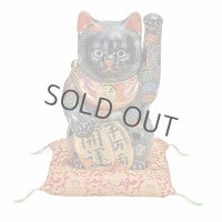 Japanese Lucky Cat Kutani Porcelain Maneki Neko koban black hachi H25.5cm