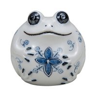 Japanese Frog Statue Kutani Porcelain Kaeru sometsuke navy blue H8cm